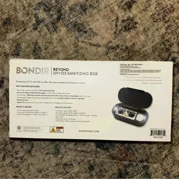 NWT Bondir UV+O3 Sanitizing Box - Black - Picture 2 of 2
